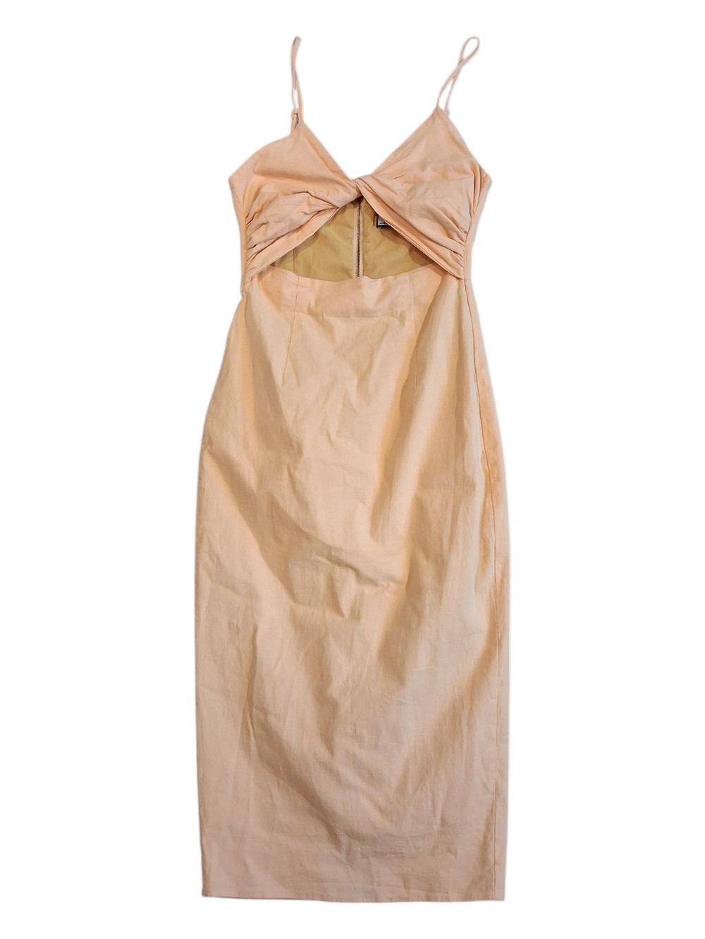 Twist-Front Peach Midi Dress with Cutout